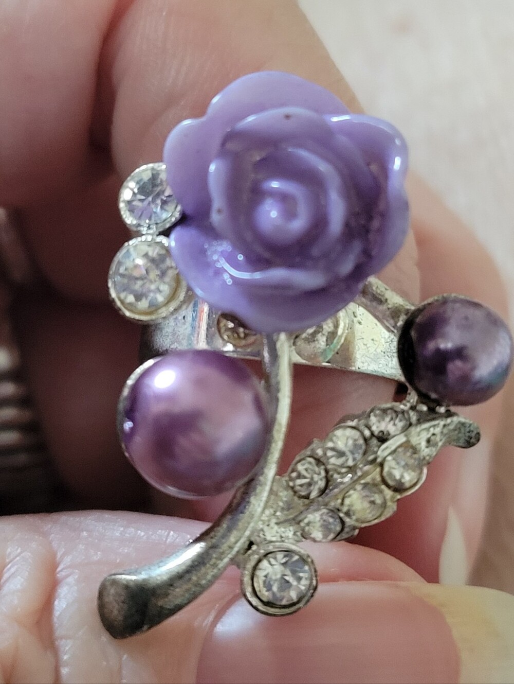 Purple Floral Rose Statement Ring - Unbranded